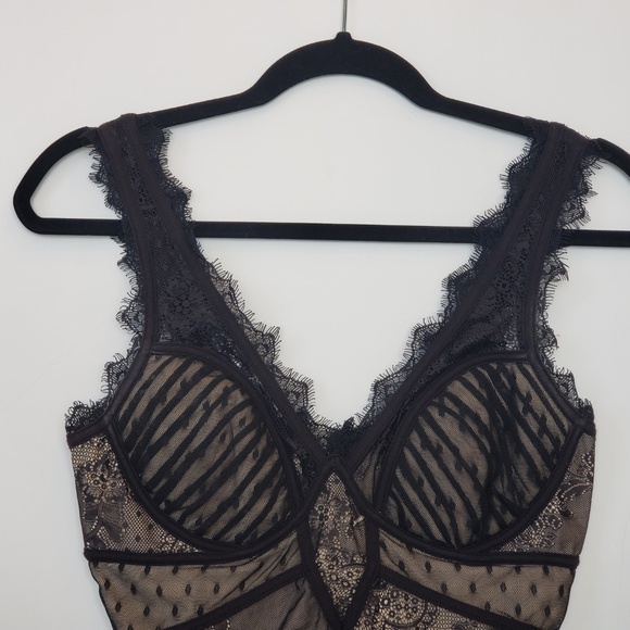 Bebe Black Lace Dress Sexy BodyCon Fringe SEXY - Picture 6 of 8